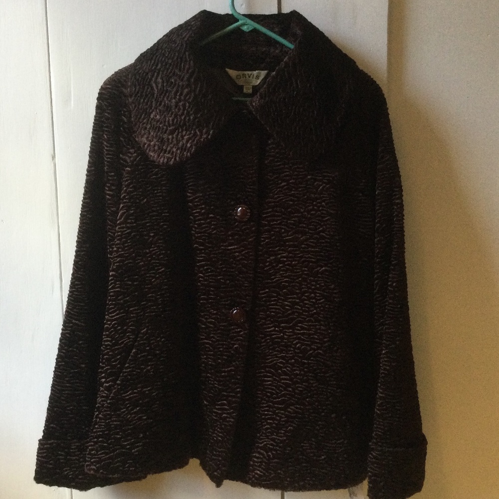 ORVIS Chocolate Vintage look Faux fur car coat